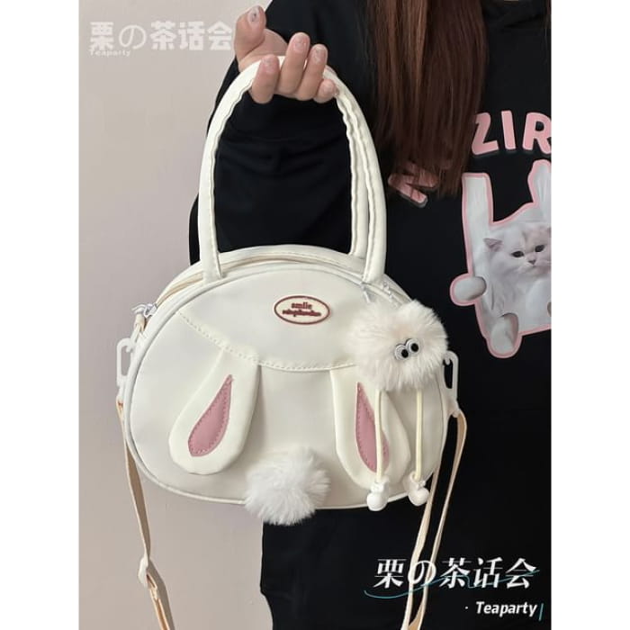 Rabbit Pom Tote Bag - With White Ball Charm - Off-White / S