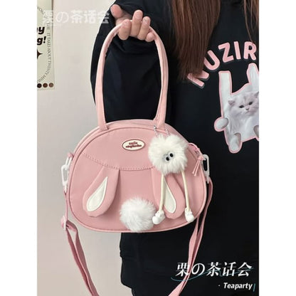 Rabbit Pom Tote Bag - With White Ball Charm - Pink / S