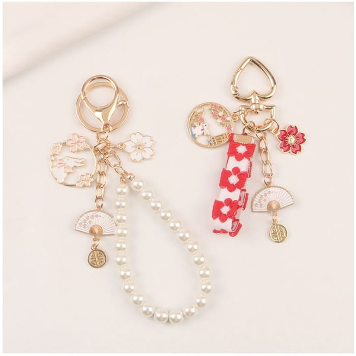 Rabbit Sakura Strap / Faux Pearl Bag Charm Keyring (Various