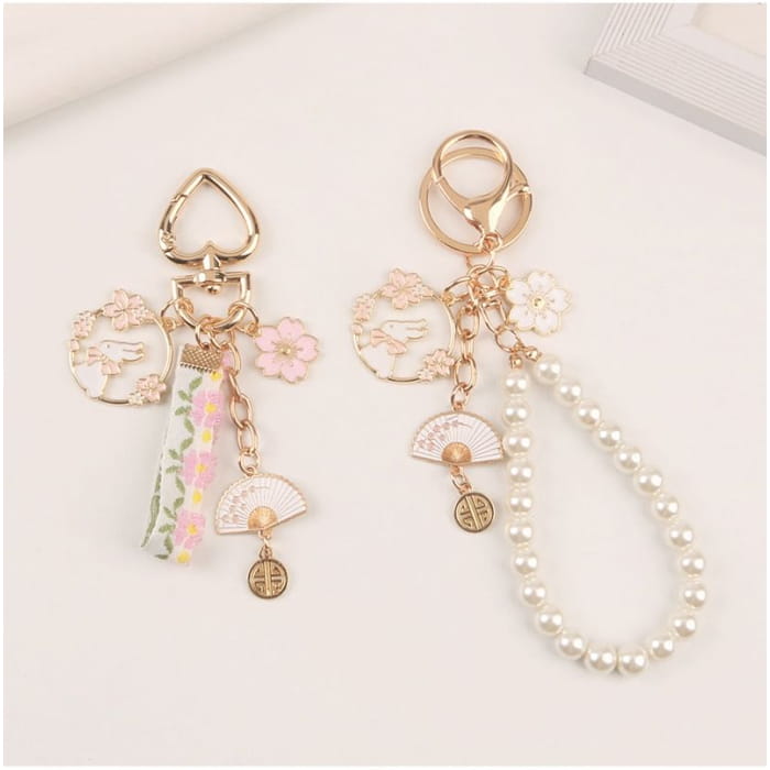 Rabbit Sakura Strap / Faux Pearl Bag Charm Keyring (Various