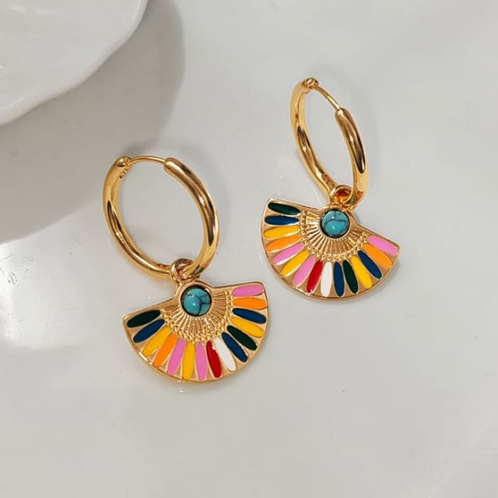 Rainbow Fan Hoop Earring - 1 Pair - Gold / One Size