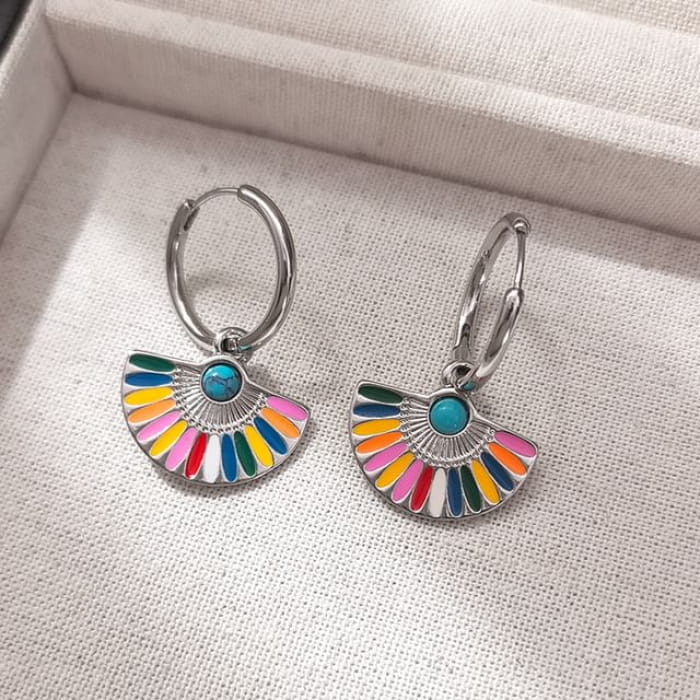 Rainbow Fan Hoop Earring - 1 Pair - Silver / One Size