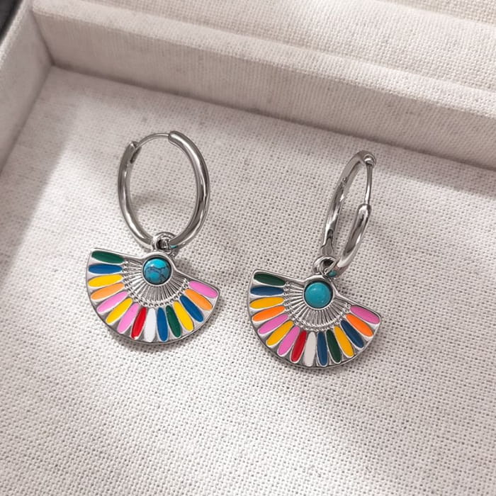 Rainbow Fan Hoop Earring