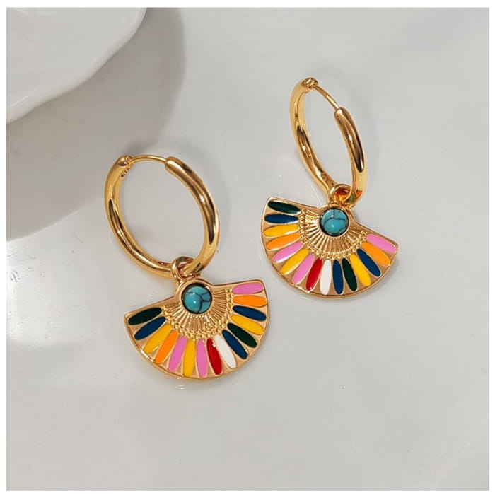 Rainbow Fan Hoop Earring