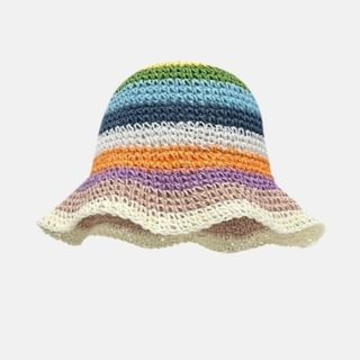 Rainbow Stripe Bucket Hat - Brim - Beige & Pink / One Size