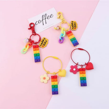 Rainbow Toy Block Bag Charm Keyring (Various Designs)