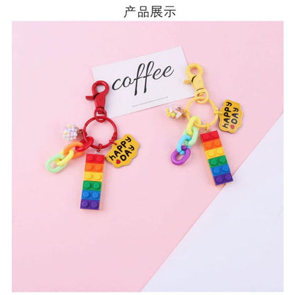 Rainbow Toy Block Bag Charm Keyring (Various Designs)