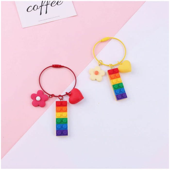 Rainbow Toy Block Bag Charm Keyring (Various Designs)