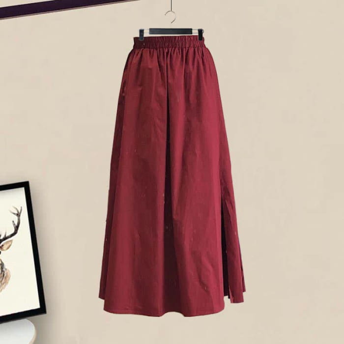 Red Boho Shawl Wrap Fringed Cami Top High Waist Skirt - M