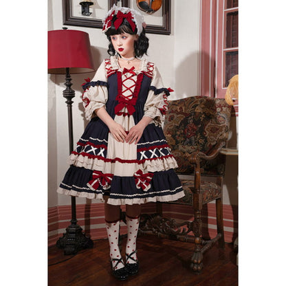 Red Bow Knot Decor Lace Up Lolita Dress