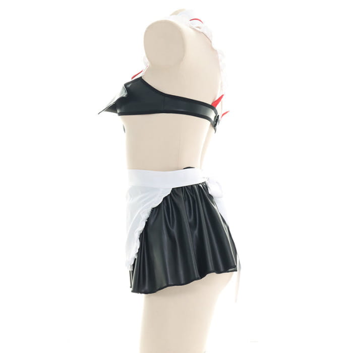 Red Bow Knot Devil Wings Maid Lingerie Set - Black