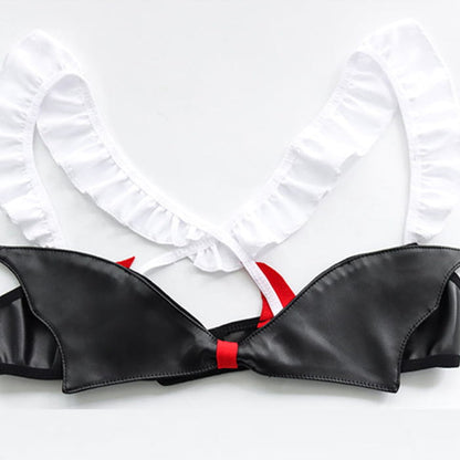 Red Bow Knot Devil Wings Maid Lingerie Set - Black