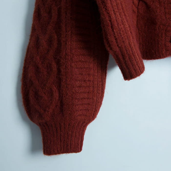 Red Cardigan Sweater Lapel Shirt Denim Pants Set