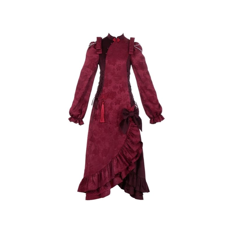 Red Chinese Silk Cheongsam Dress - Modern Hanfu