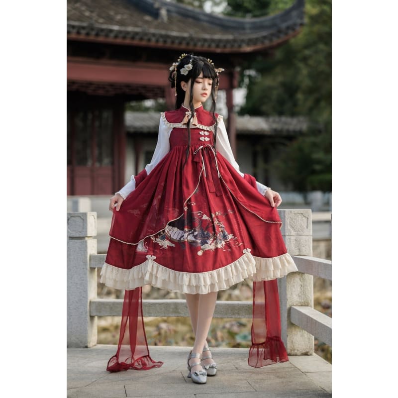 Red Dragon Lolita Tang Dress - Modern Hanfu