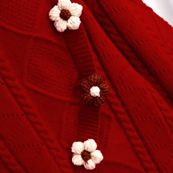Red Flower Sweater High Waist Skirt