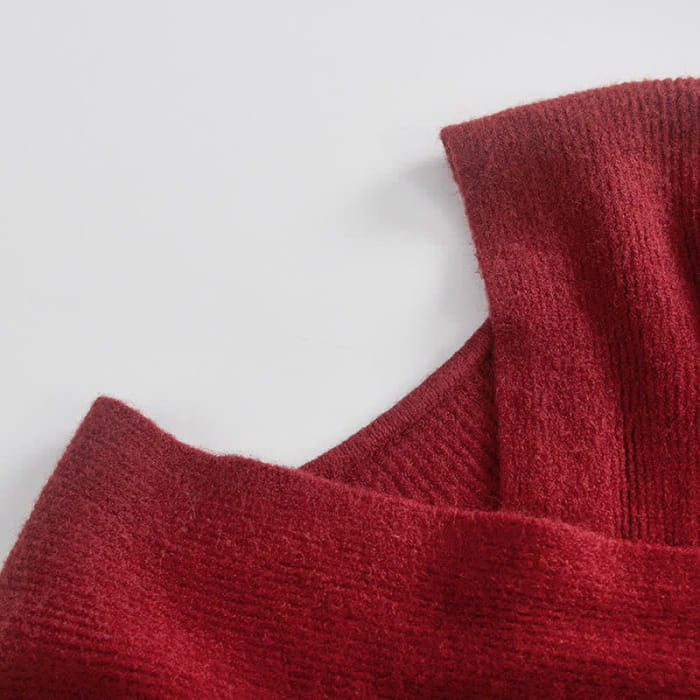 Red Knit Sweater Turtleneck Shirt Vintage Dragon Pattern