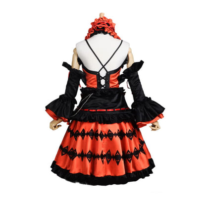 Red Lolita Princess Cosplay Lace Up Dress - One Size