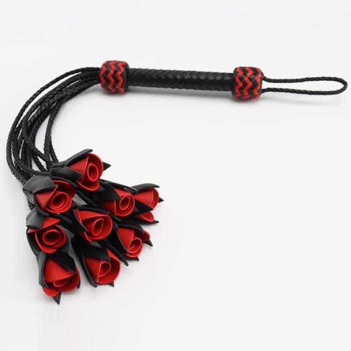 Red Maid Cosplay Leather Rose Whip - Black / One Size