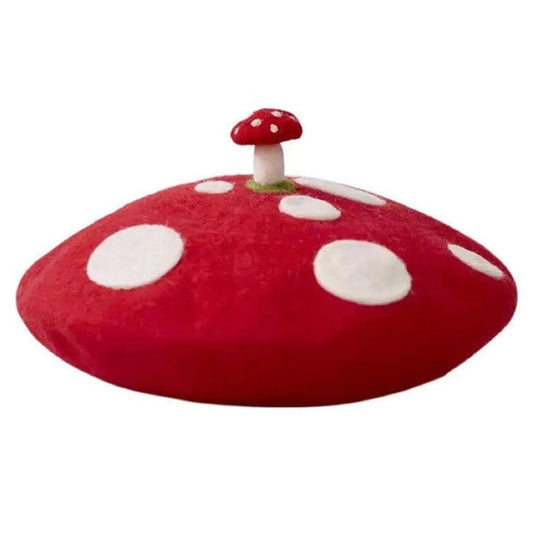 Red Mushroom Beret Hat - Standart / Red/white - Hats