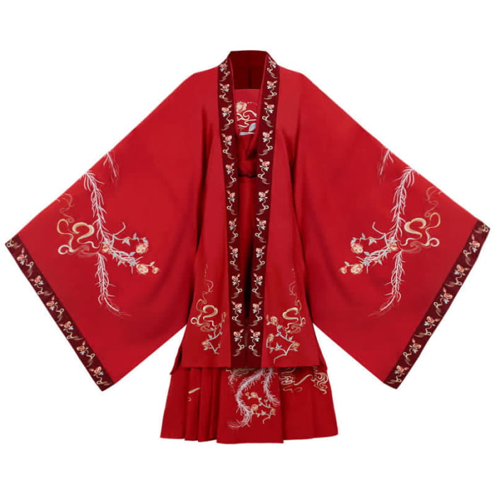 Red Phoenix Embroidery Tank Top Big Sleeve Cardigan Shirt