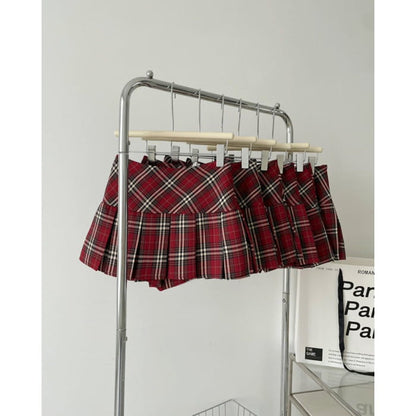 Red Plaid Pleated Skirt