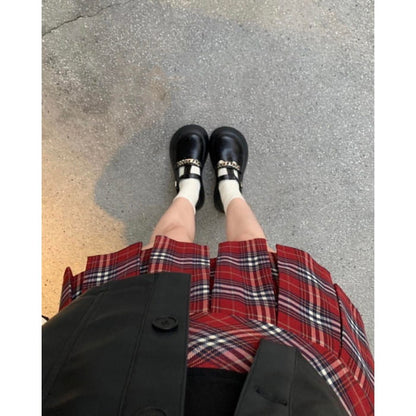 Red Plaid Pleated Skirt