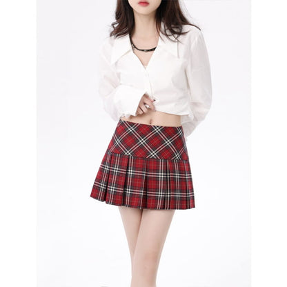 Red Plaid Pleated Skirt