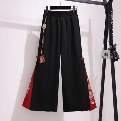 Red Vintage Dragon Hoodie Wide Leg Split Pants - A / M