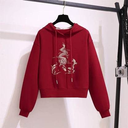 Red Vintage Dragon Hoodie Wide Leg Split Pants - A / M