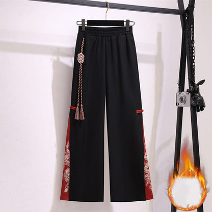 Red Vintage Dragon Hoodie Wide Leg Split Pants - B / M