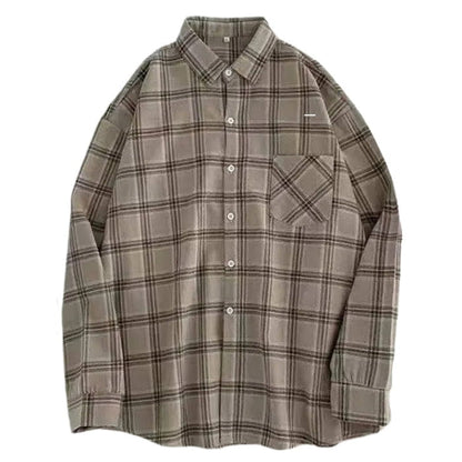 Retro Aesthetic Plaid Shirt - M / Beige - Shirts