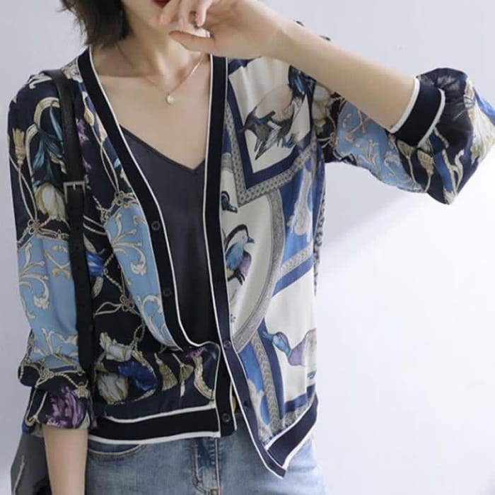 Retro Blue Bird Printed Shirt