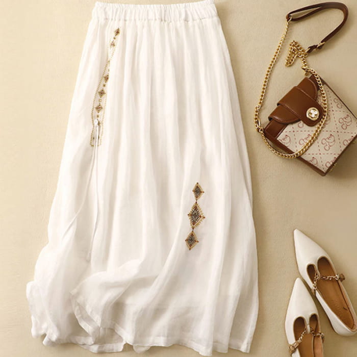 Retro Ethnic-Style Embroidery Skirt - White / M