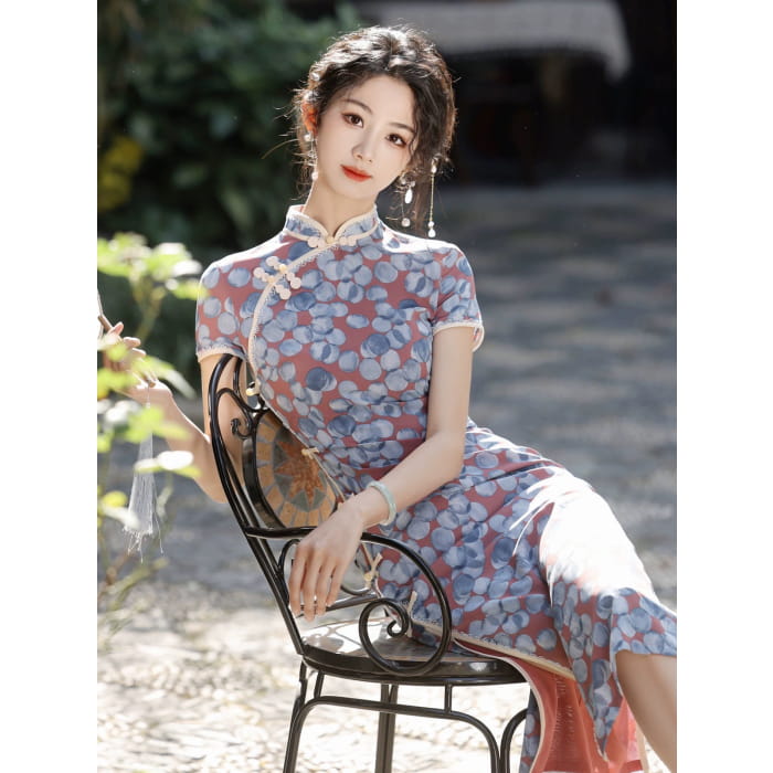 Retro Floral Cheongsam Dress - Female Hanfu