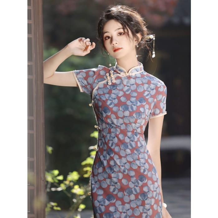 Retro Floral Cheongsam Dress - Female Hanfu