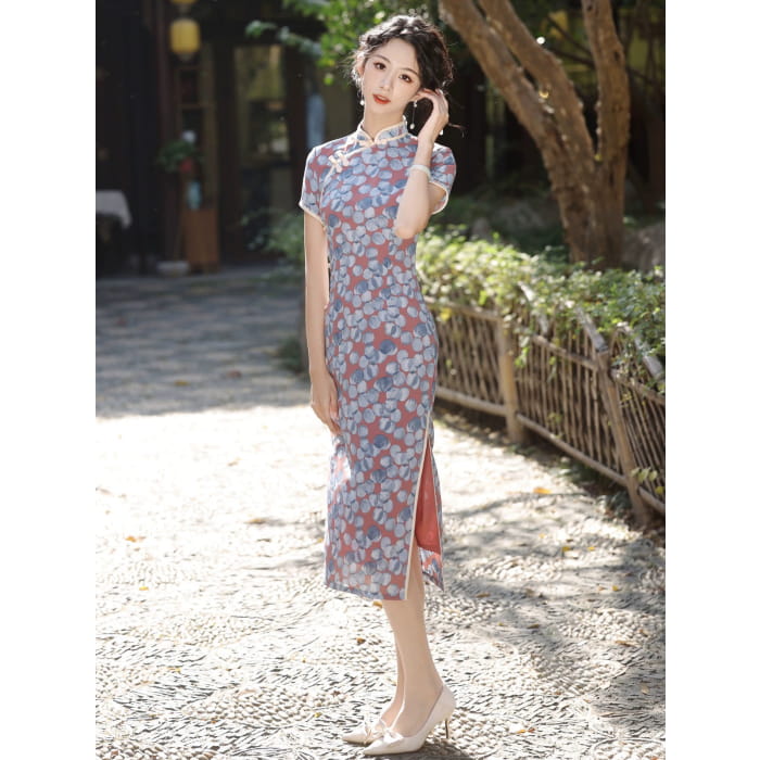 Retro Floral Cheongsam Dress - S - Female Hanfu