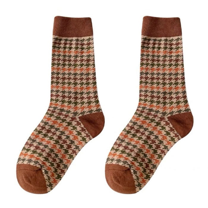 Retro Plaid Pattern Socks - 1