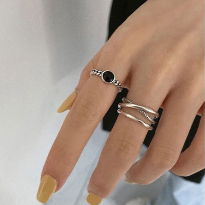 Rhinestone Alloy Open Ring / Layered