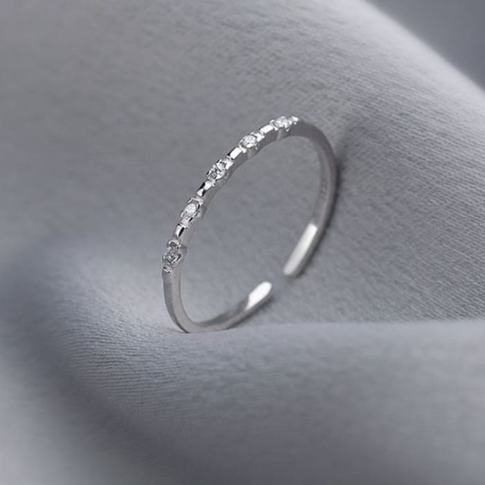 Rhinestone Alloy Open Ring - Silver / One Size