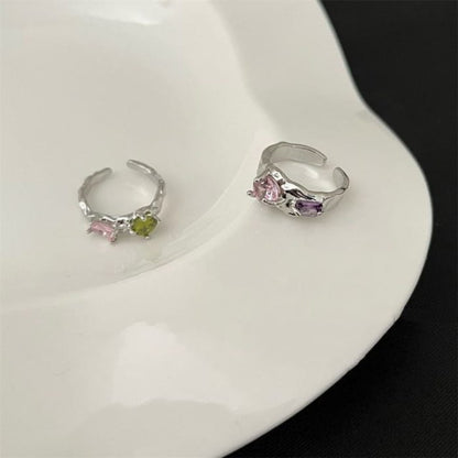 Rhinestone Alloy Open Ring (various designs) - Pink &