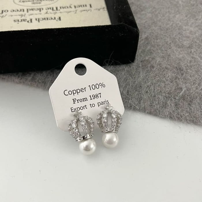 Rhinestone Crown Stud Earring