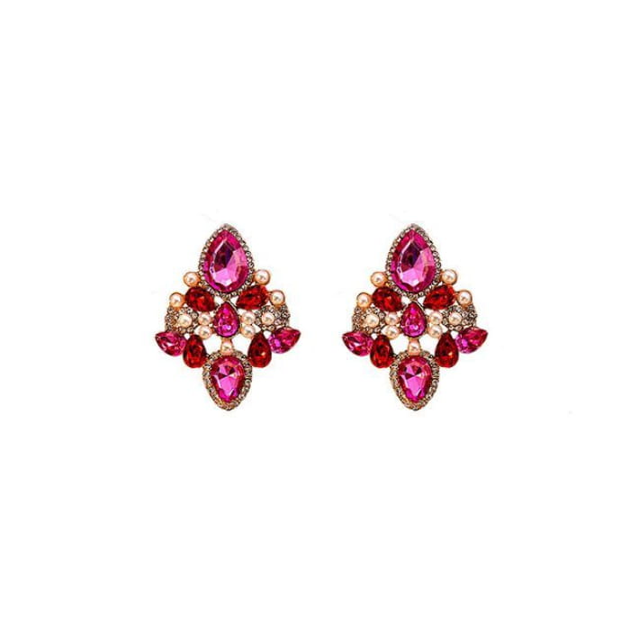 Rhinestone Drop Earring / Stud - 1 Pair - E5392 - Fuchsia