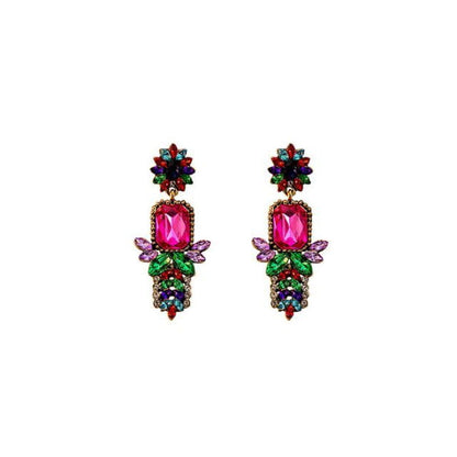 Rhinestone Drop Earring / Stud - 1 Pair - E5446-3 - Pink