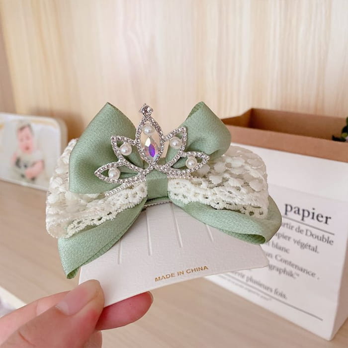 Rhinestone Faux Pearl Bow Hair Clip - Accessories