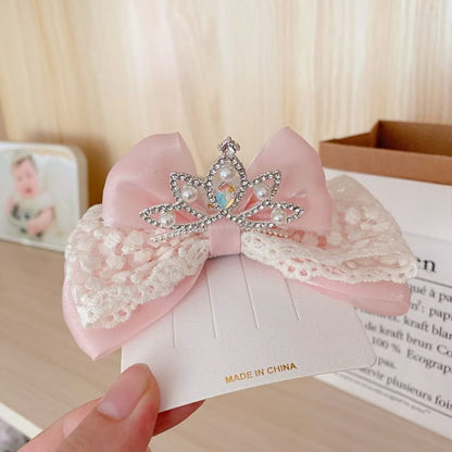 Rhinestone Faux Pearl Bow Hair Clip - Accessories