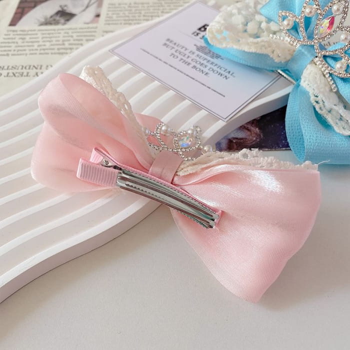 Rhinestone Faux Pearl Bow Hair Clip - Accessories