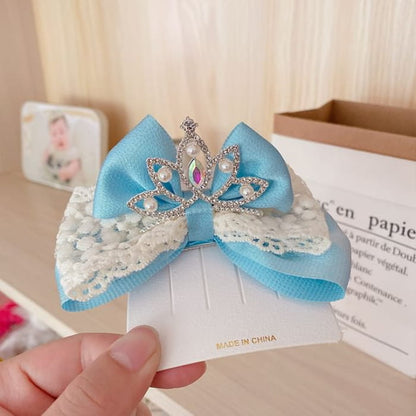 Rhinestone Faux Pearl Bow Hair Clip - Blue / One Size