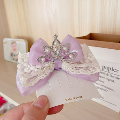 Rhinestone Faux Pearl Bow Hair Clip - Light Purple