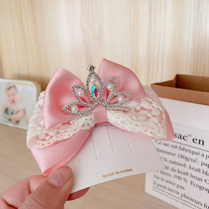 Rhinestone Faux Pearl Bow Hair Clip - Pink / One Size